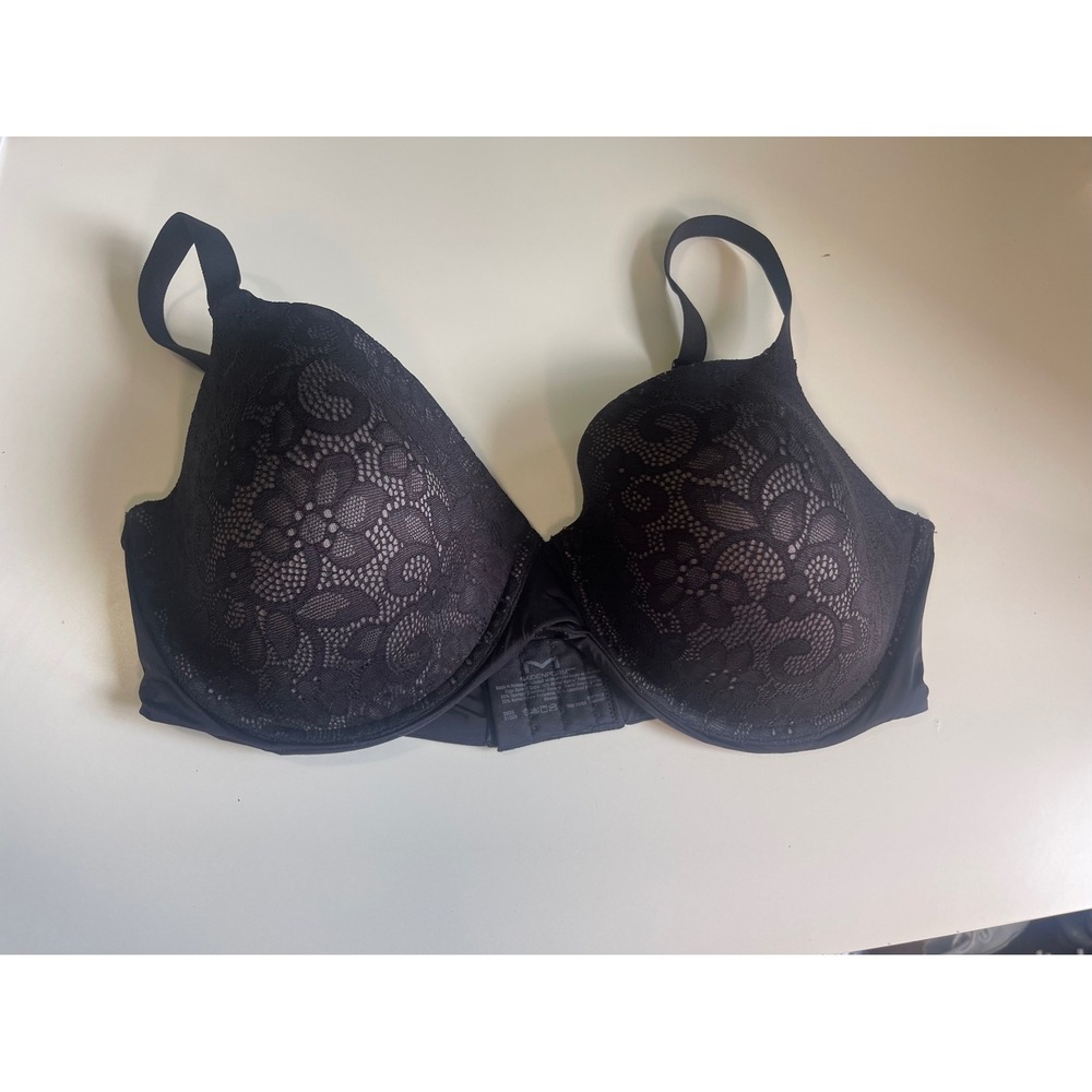 Maidenform Black Lace Underwire Full Coverage Bra 38DD Floral Overlay Comfort - Picture 1 of 4